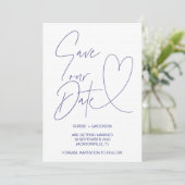 Invitation Navy Blue Heart Sauvez Notre Date Mariage Invite (Debout devant)