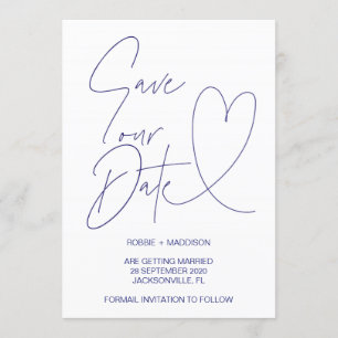 Invitation Navy Blue Heart Sauvez Notre Date Mariage Invite