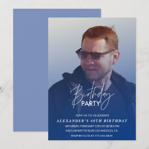 Invitation Navy blue Hommes Photo 68e anniversaire de fête In