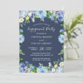 Invitation Navy Blue Hydrangeas Floral Engagement Party (Debout devant)