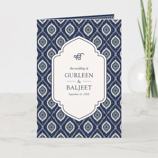 Invitation Navy Blue Ikat All en un Anand Karaj Sikh Mariage (Devant)