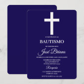 Invitation Navy blue in Spanish Baptism (Devant / Derrière)