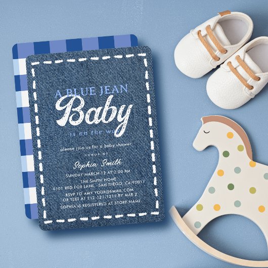 Invitation Navy Blue Jean Baby Boy Baby Shower