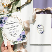 Invitation Navy Blue Lavender Purple Gold Geometric Wedding