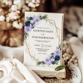 Invitation Navy Blue Lavender Purple Gold Geometric Wedding