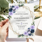 Invitation Navy Blue Lavender Purple Gold Geometric Wedding