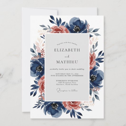 Invitation Navy Blue Lush Autumnal Wedding (Devant)