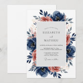 Invitation Navy Blue Lush Autumnal Wedding (Devant / Derrière)