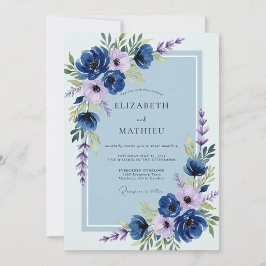 Invitation Navy Blue Lush Spring Wedding (Devant)