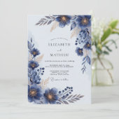 Invitation Navy Blue Lustrous Floral Wedding (Debout devant)