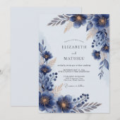 Invitation Navy Blue Lustrous Floral Wedding (Devant / Derrière)