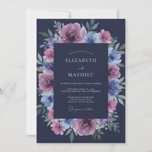 Invitation Navy Blue Lustrous Winter Wedding (Devant)