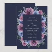 Invitation Navy Blue Lustrous Winter Wedding (Devant / Derrière)