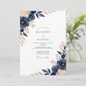 Invitation Navy Blue Luxe Botanical Wedding (Debout devant)