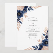 Invitation Navy Blue Luxe Botanical Wedding (Devant / Derrière)
