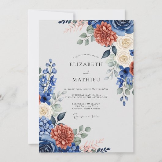 Invitation Navy Blue Majestic Autumn Wedding (Devant)