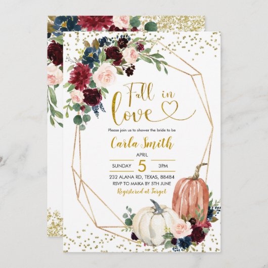 Invitation Navy Blue & Marsala Fall In Love Fête des mariées