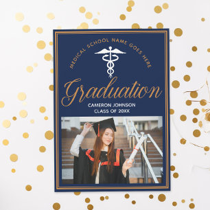 Invitation Navy Blue Médicale School Photo Graduation Party