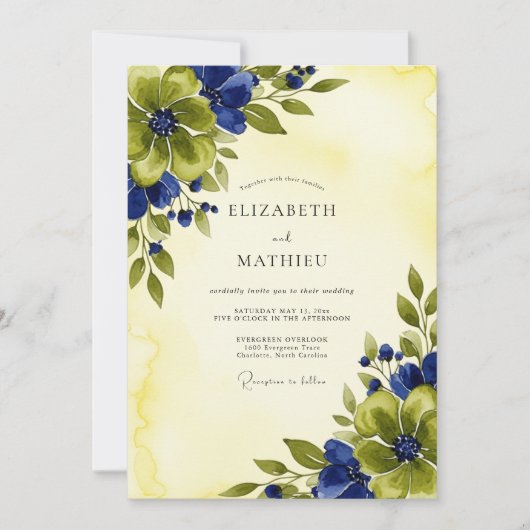 Invitation Navy Blue Mesmerizing Botanical Summer Wedding (Devant)