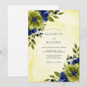Invitation Navy Blue Mesmerizing Botanical Summer Wedding (Devant / Derrière)