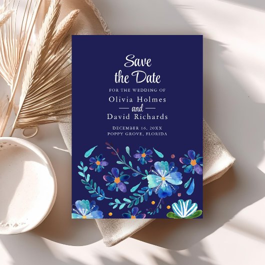 Invitation Navy Blue Mexican Floral Fiesta Enregistrer la car