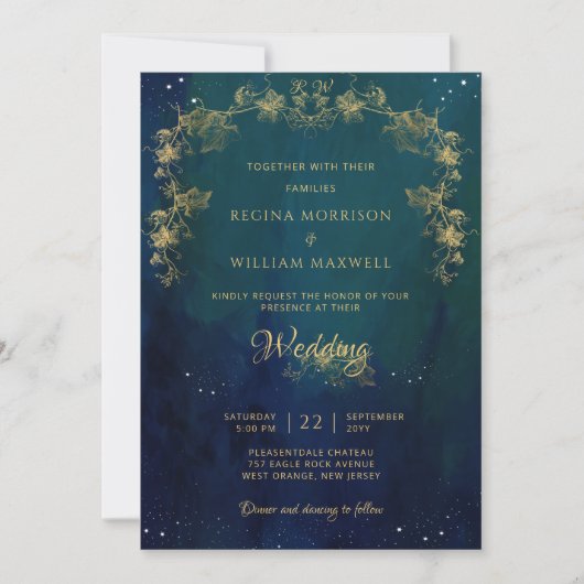 Invitation Navy Blue Mid Summer Night Dream Celestial Wedding (Devant)