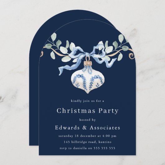 Invitation Navy Blue Modern Christmas Party (Devant / Derrière)
