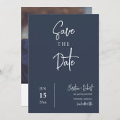 Invitation Navy Blue Modern Minimal Boho Enregistrer la date  (Devant / Derrière)