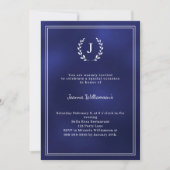 Invitation Navy blue monogram wreath milestone age-neutral (Devant)