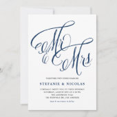 Invitation Navy Blue Mrs & Mrs Rustic Script QR Code Mariage (Devant)