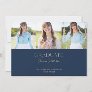Invitation Navy Blue Multi Photo Modern Graduation Party