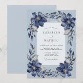 Invitation Navy Blue Noble Winter Wedding (Devant / Derrière)