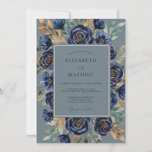 Invitation Navy Blue Opulent Winter Wedding (Devant)