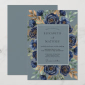 Invitation Navy Blue Opulent Winter Wedding (Devant / Derrière)