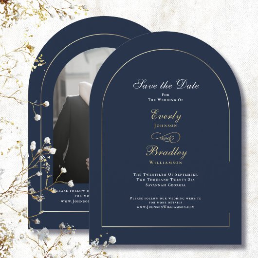 Invitation Navy Blue Or Arch Blanc Save the Date Mariage