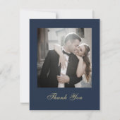 Invitation Navy Blue Or Blanc Script Merci Mariage  (Devant)