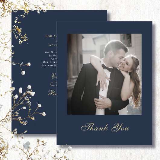 Invitation Navy Blue Or Blanc Script Merci Mariage 
