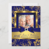 Invitation Navy Blue Or Photo 50e Anniversaire de Mariage (Devant)