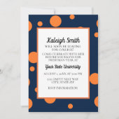 Invitation Navy Blue Orange Dots College Trunk Party (Devant)
