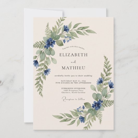 Invitation Navy Blue Organic Spring Wedding (Devant)