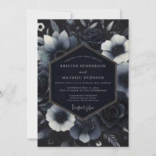 Invitation Navy Blue Ornate Gothic Wedding (Devant)