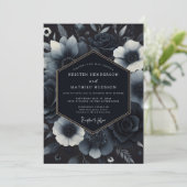 Invitation Navy Blue Ornate Gothic Wedding (Debout devant)