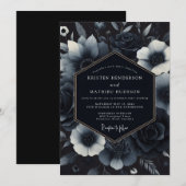 Invitation Navy Blue Ornate Gothic Wedding (Devant / Derrière)