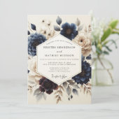 Invitation Navy Blue Painterly Bloom Wedding (Debout devant)