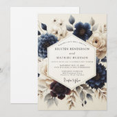 Invitation Navy Blue Painterly Bloom Wedding (Devant / Derrière)