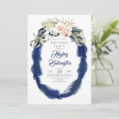 Invitation Navy Blue Pampas Herbe Tropical Anniversaire (Debout devant)