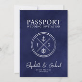 Invitation Navy Blue Passport Destination Wedding Cruise (Devant)