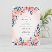 Invitation Navy Blue Peach Ethereal Spring Wedding (Debout devant)