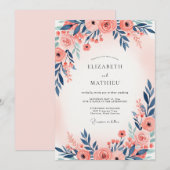 Invitation Navy Blue Peach Ethereal Spring Wedding (Devant / Derrière)