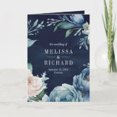 Invitation Navy Blue Peony Mason Jar QR Code Wedding (Devant)